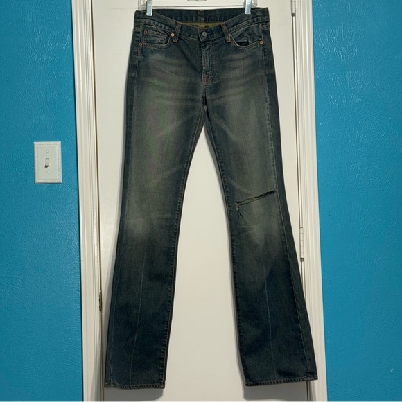 7 For All Mankind Dirty Wash Blue Boot Cut Jeans Mid Rise Vintage Y2K Sz 28 EUC - Picture 4 of 14